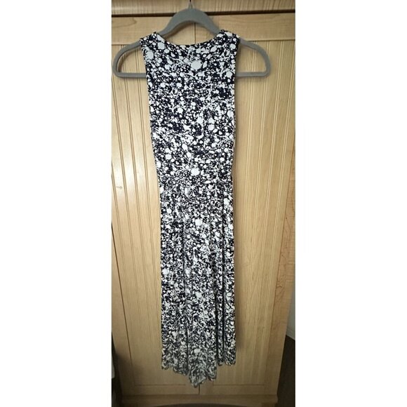 Soma Weekend Navy White Print Stretch Pocket Long Maxi Tank Sun Dress Sz Small - Picture 3 of 4